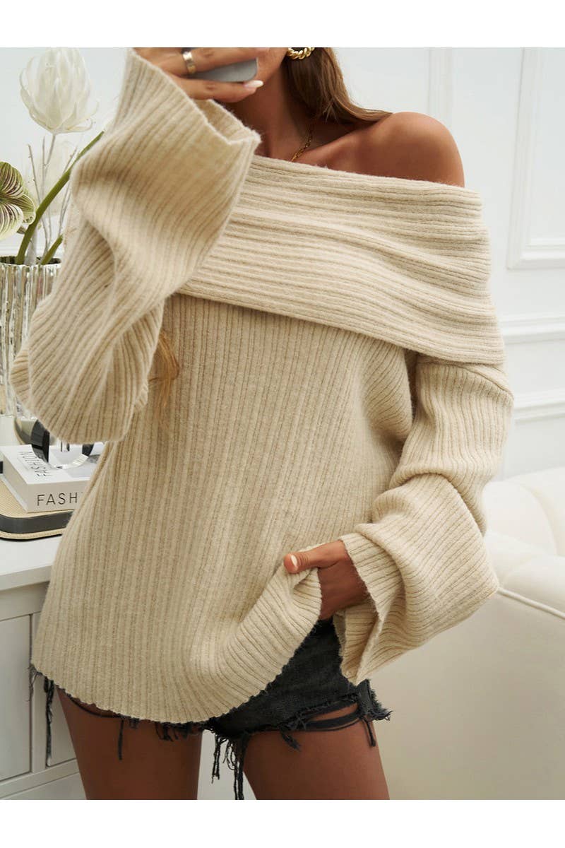 CWOSWL2949_Solid Color Pullover Long Sleeved Knit Sweater