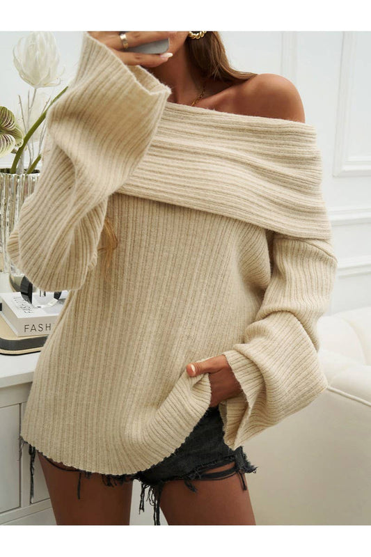CWOSWL2949_Solid Color Pullover Long Sleeved Knit Sweater