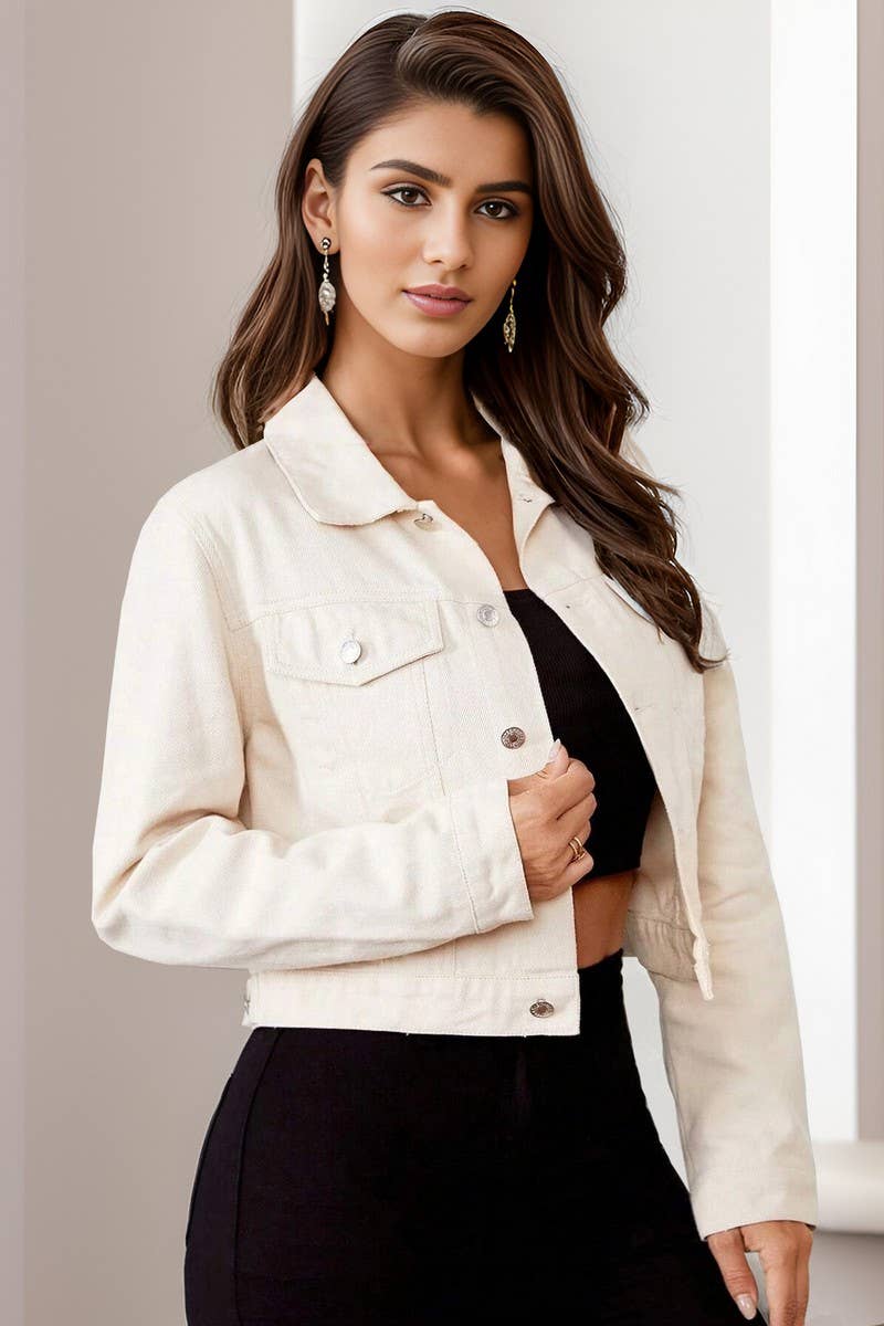 CWJJ0138_WOMEN'S CASUAL CROPPED DENIM JACKET TOP