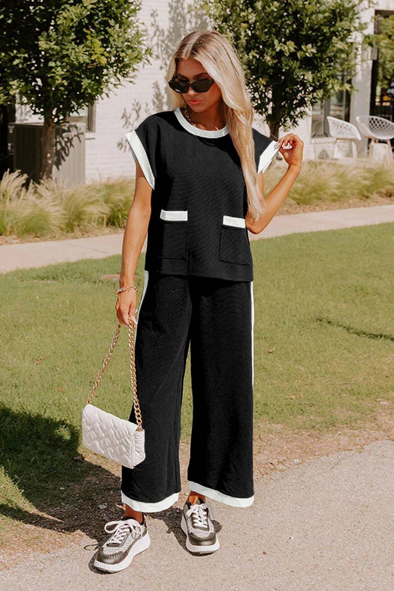 CWSS1108_SUMMER COLOR MATCHING LOOSE TWO-PIECE