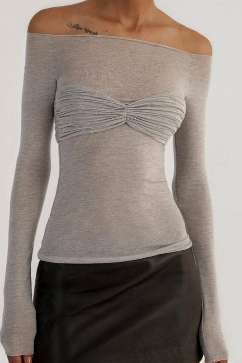 CWTBLL3142_BOWKNOT TUBE TOP LONG SLEEVE T-SHIRT TOP