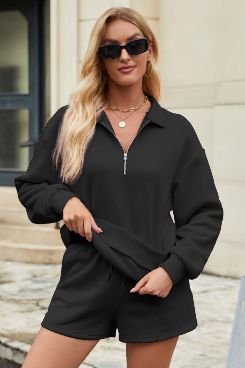 CWSS0862_FALL LONG-SLEEVED ZIPPER HOODIE SHORTS SUIT