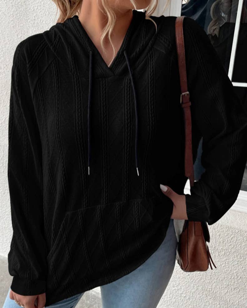 CASUAL JACQUARD LOOSE SOLID COLOR HOODIE