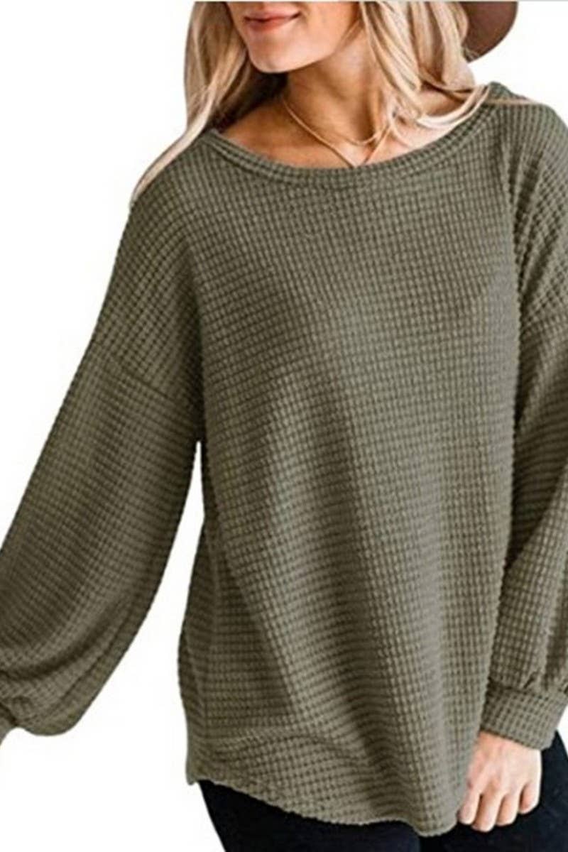 Casual pullover with round neck lantern sleeves