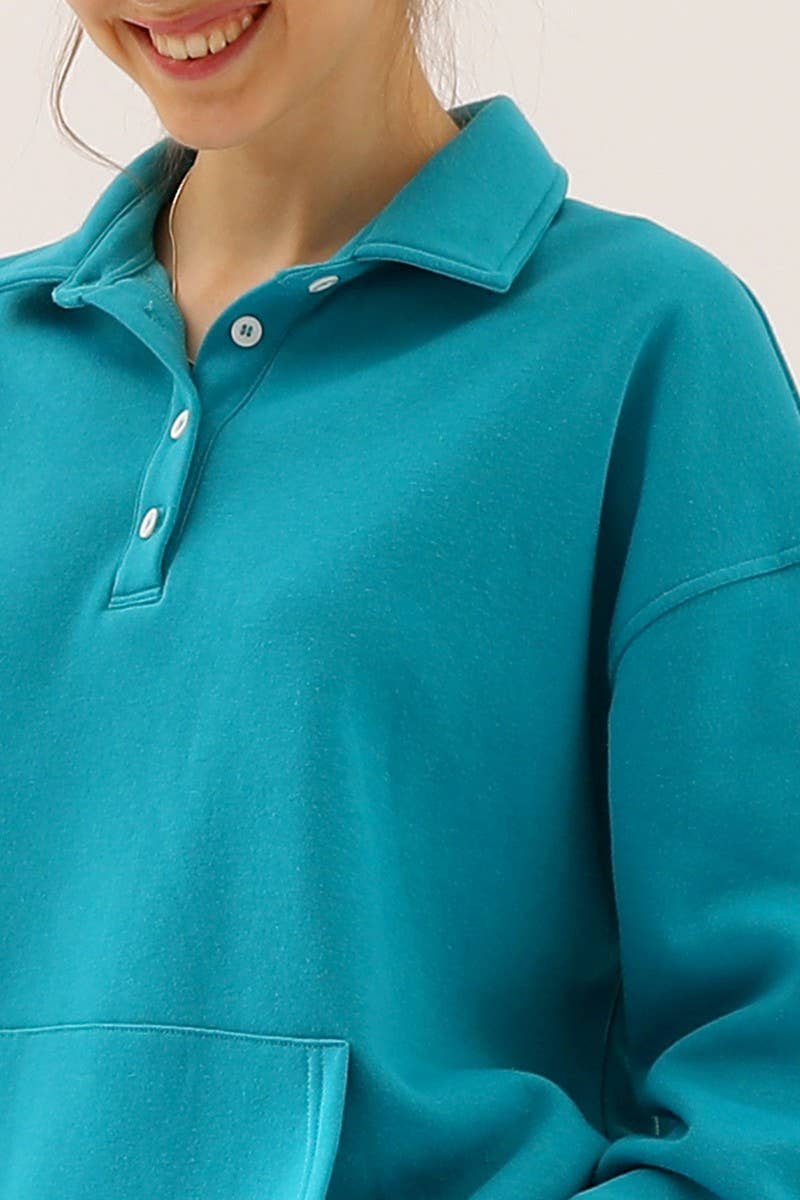 CWTTL904_BOTTON COLLAR SWEATSHIRT WITH KANGAROO POCKET
