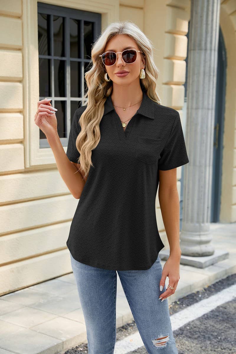 CWTTS0817_V-Neck Short Sleeve Knit Top