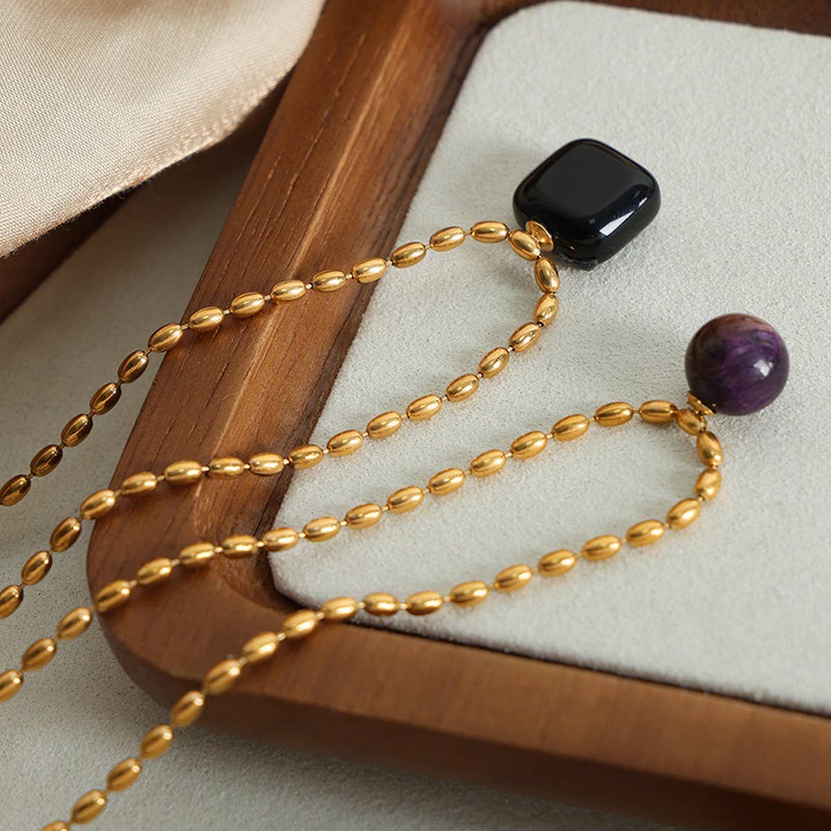 NATURAL STONE AGATE PENDANT TITANIUM STEEL NECKLAC