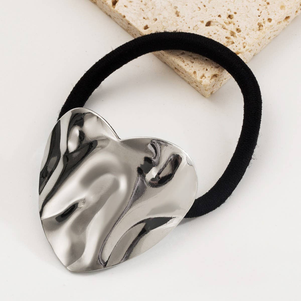 Minimalist Metal Hair Tie with Heart & Circle