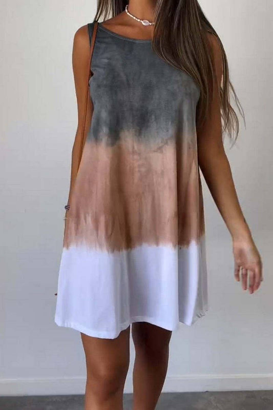 CWDSD8851_FASHION TIE-DYE SLEEVELESS SIMPLE HOLIDAY DRESS