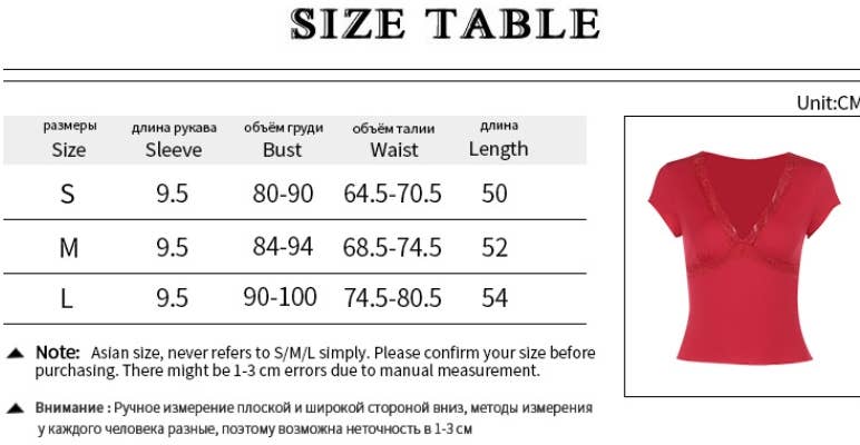 CWTBLS1929_LACE TRIM DEEP V SHORT SLEEVE SEXY TEE TOP