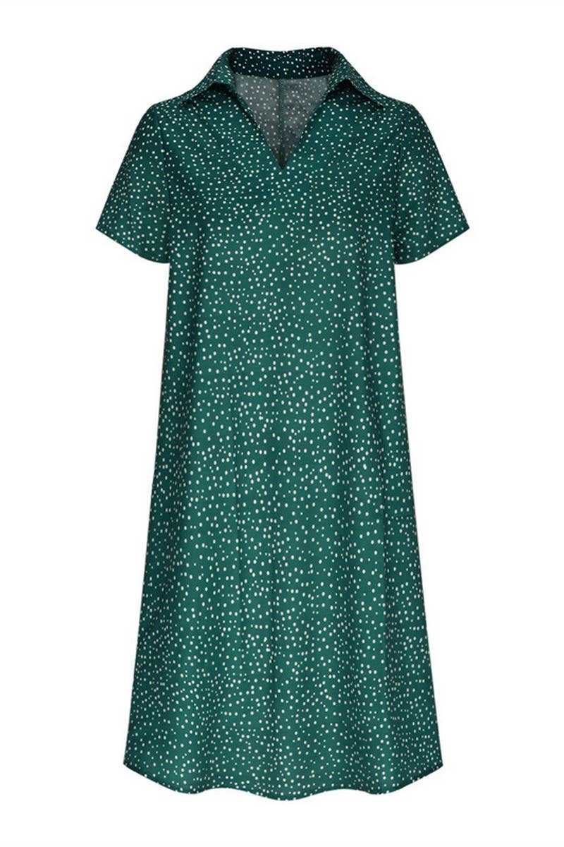 CWTDSS0060_LOOSE V-NECK PRINTED POLKA DOT SHIRT DRESS
