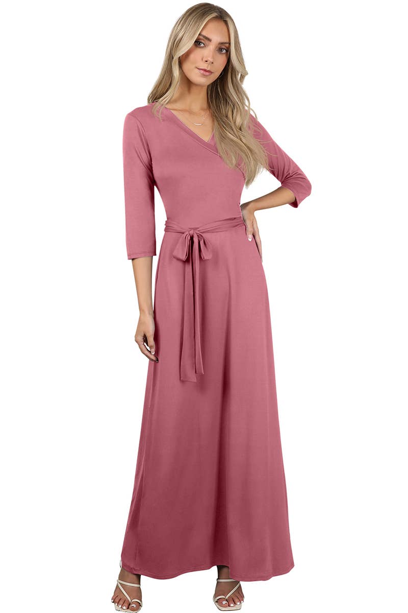 AWDMD283_3/4 Sleeve Knit Long Dress