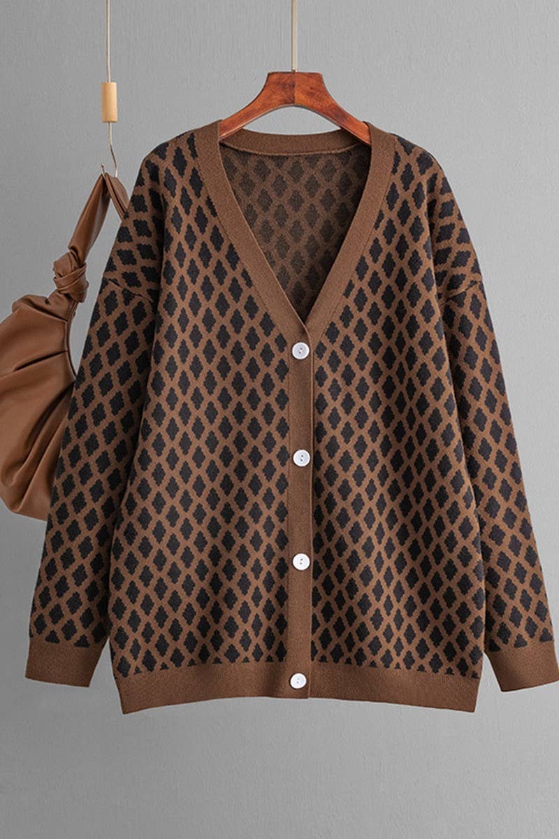 CWOCAL00672_LOOSE CASUAL JACQUARD KNIT CARDIGAN