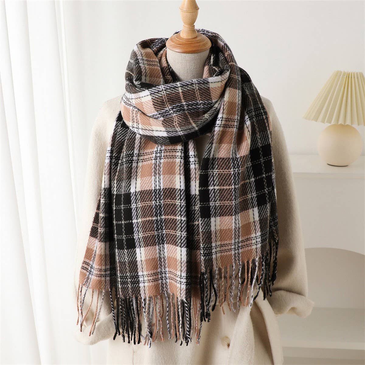 Classic Plaid Fringe Scarf Wrap for Cold Days