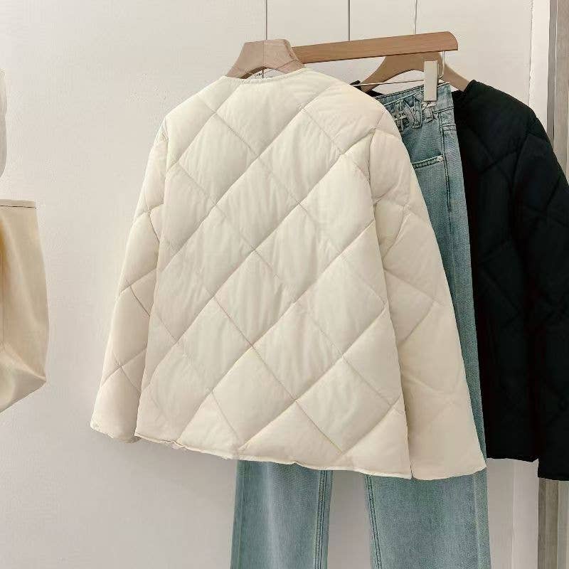 Coll-less pattern light cotton-padded jacket