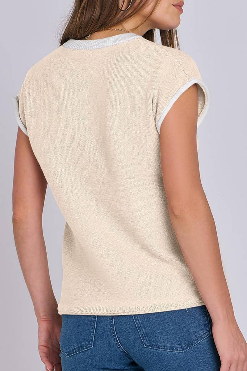 CWTTS1361_SUMMER CREW NECK CASUAL STRIPED KNITTED TOP