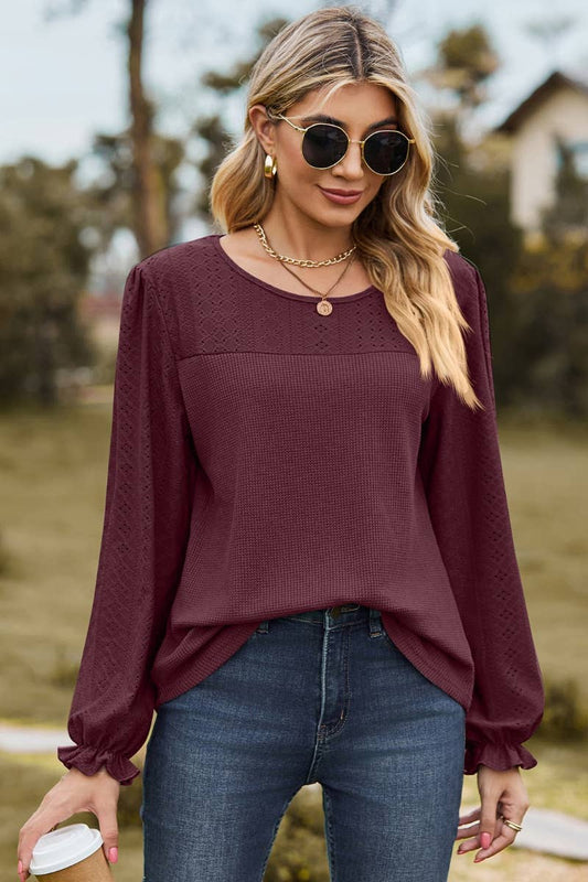 CWTBLL2805_CASUAL CREW-NECK FALL LONG-SLEEVED TOP