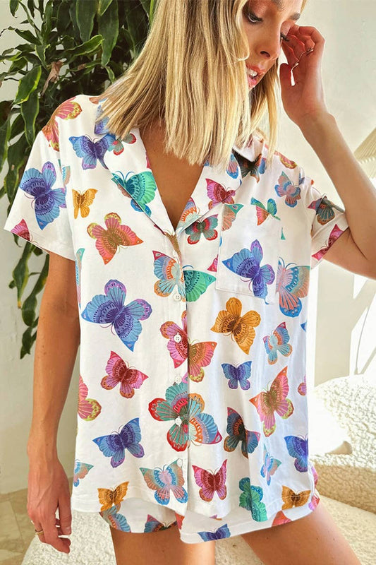 CWSS0714_V-NECK PRINTED SHORT-SLEEVED TOP SHORTS SUIT