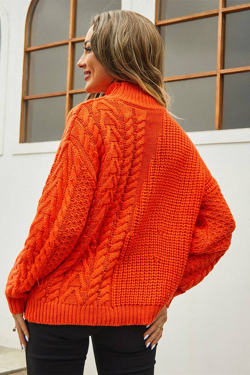 CWOSWL1665_Turtle Neck Cable Long Sleeve Pullover Sweater