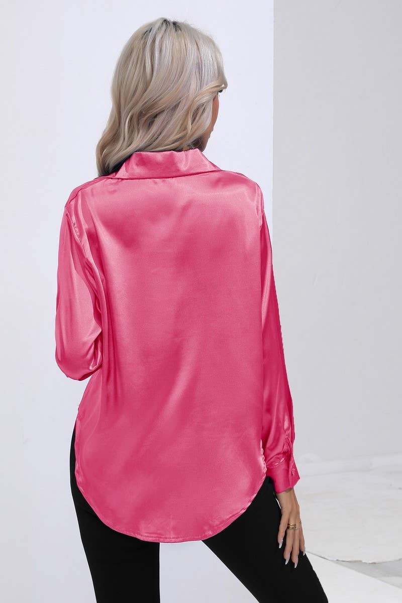 CWTBLL0690_Button Down Silky Satin Long Sleeve Top