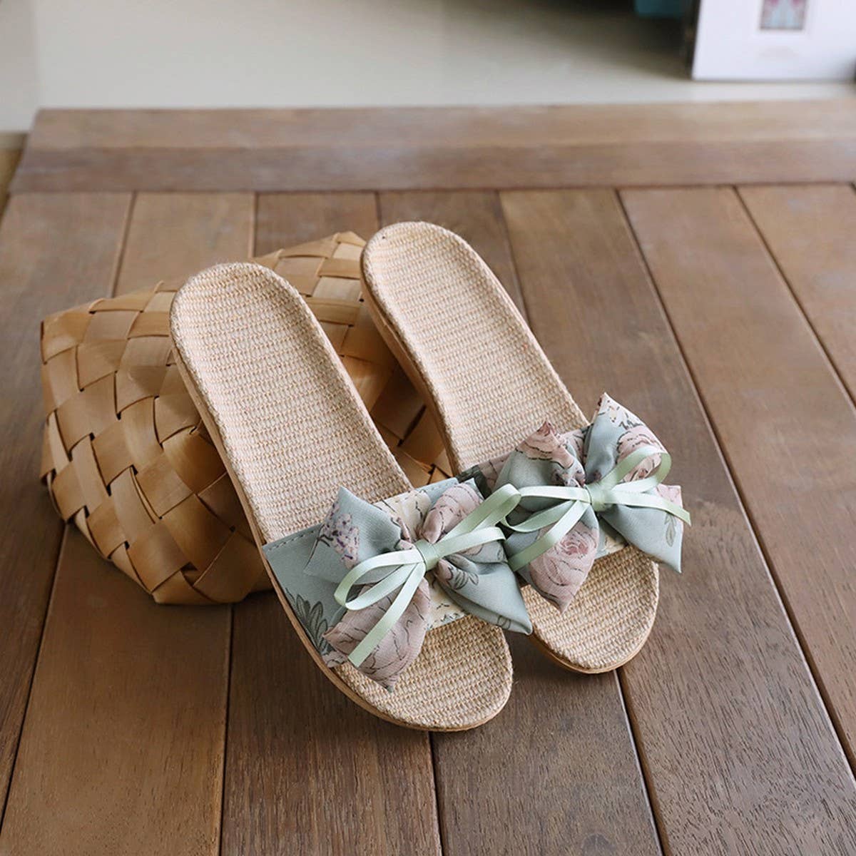 Linen House Slippers with Ink Wash Design