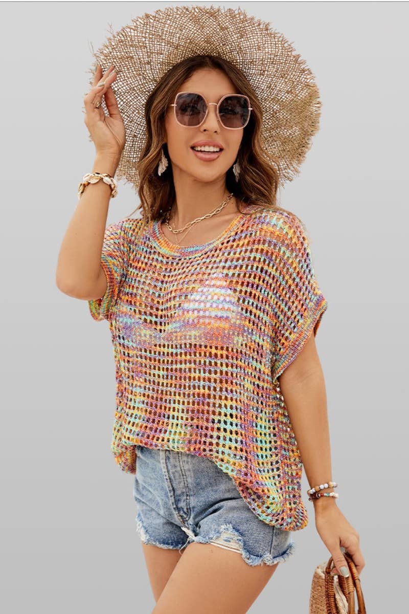 CWTBLS0762_BEACH SEXY KNIT CUT-OUT BATSLEEVE TOP