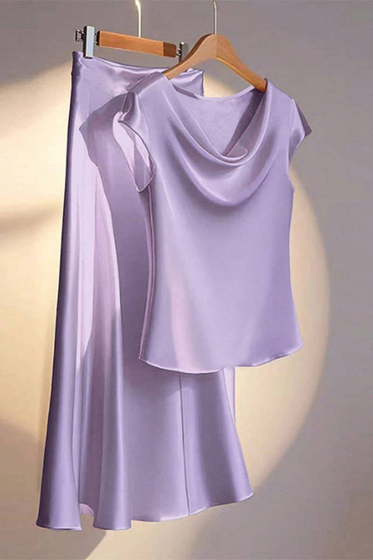 CWSS1269_SUMMER NEW SILK SHORT-SLEEVED SKIRT SUIT