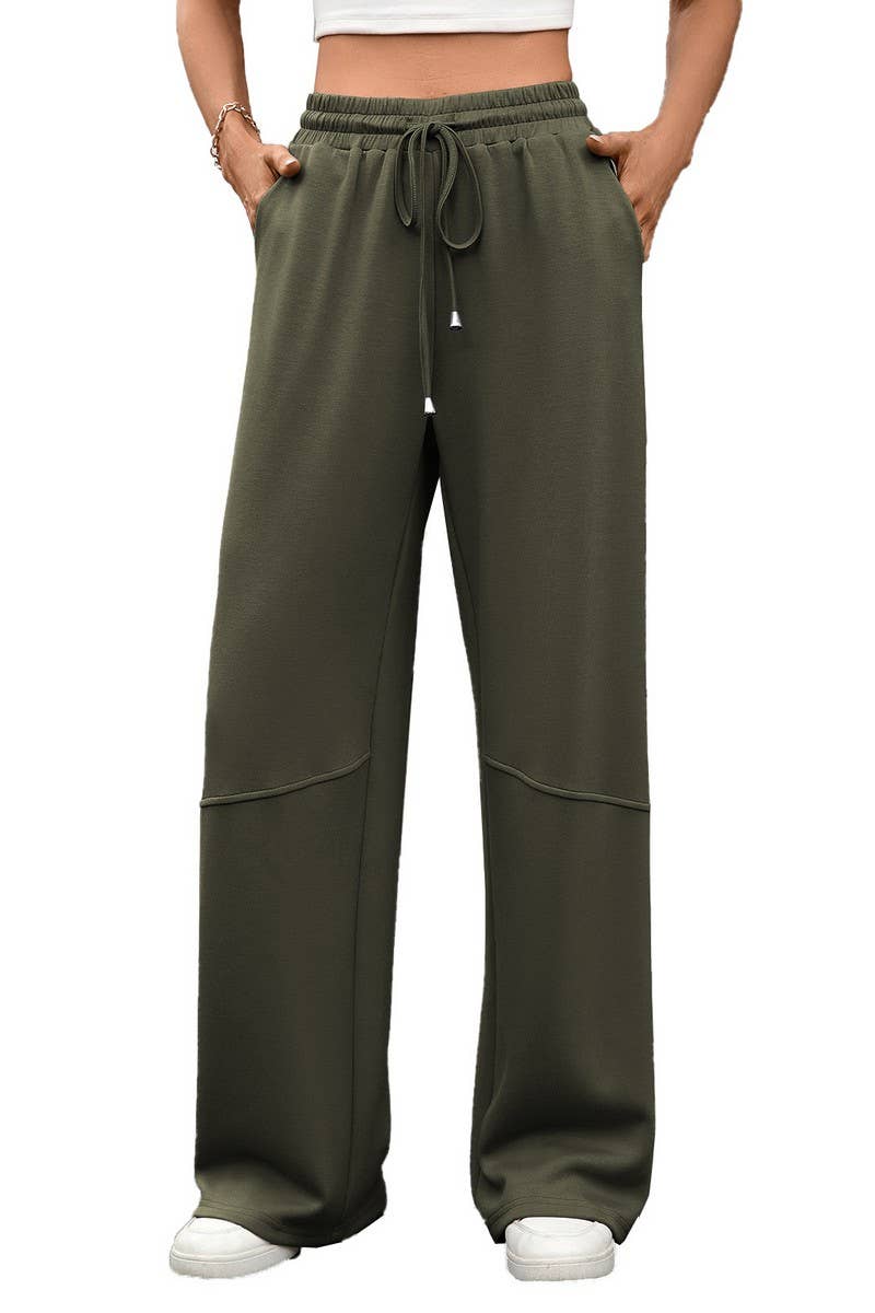 CWBLP01088_SOLID COLOR LOOSE DRAWSTRING CASUAL PANTS