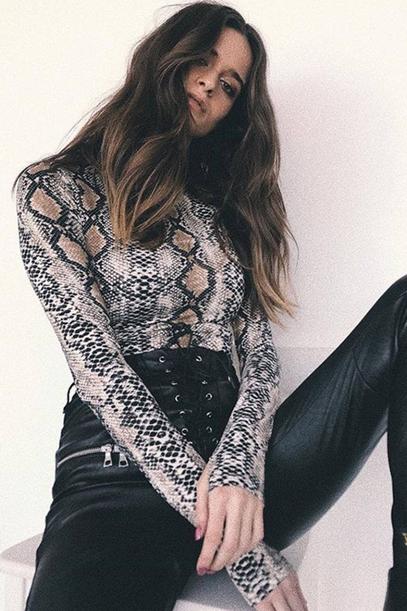 CWSBSL0148_SNAKE PRINT LONG SLEEVE TURTLENECK BODYSUIT