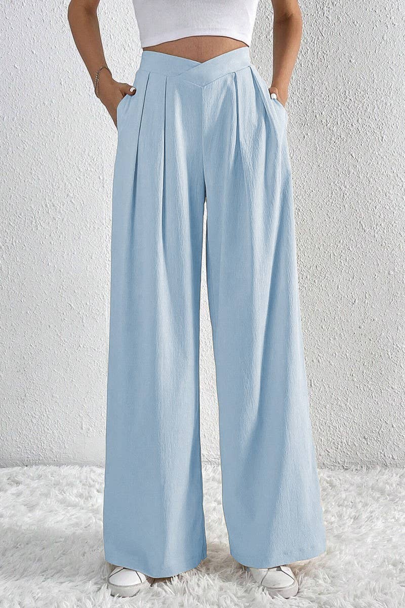 CWBLP1422_PLEATED CASUAL WIDE-LEG LOOSE TROUSERS