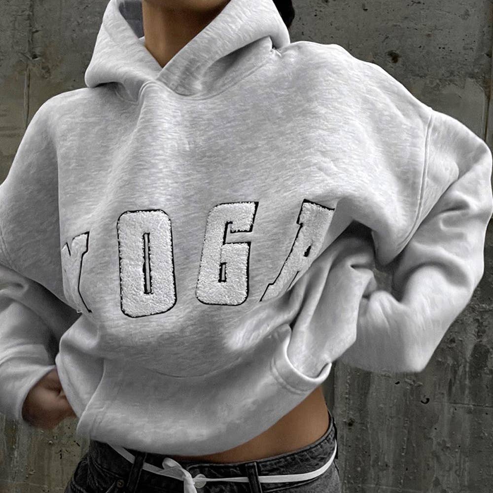 CASUAL EMBROIDERED YOGA LETTER PRINT LOOSE HOODIE