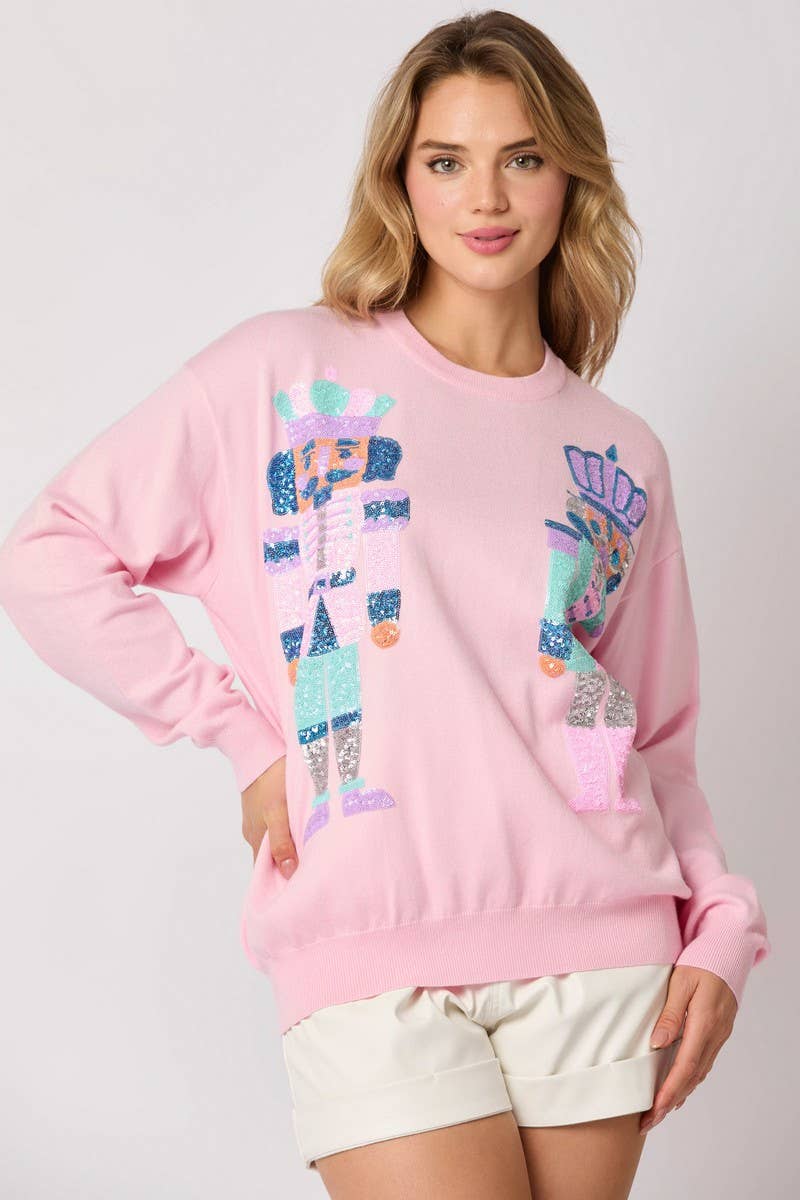 CWTBLL01264_CHRISTMAS SOLDIER SEQUIN LOOSE SWEATSHIRT