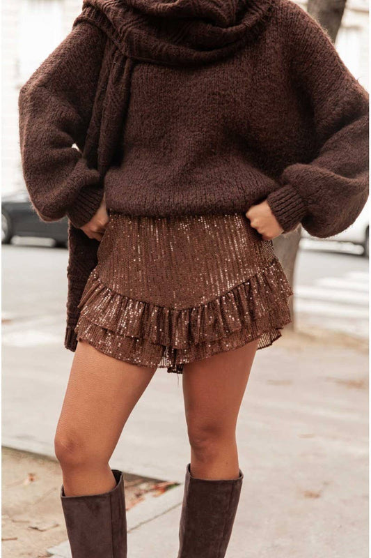 CWBSS0468_SOLID COLOR GYARU SEQUINED LAYERED SKIRT