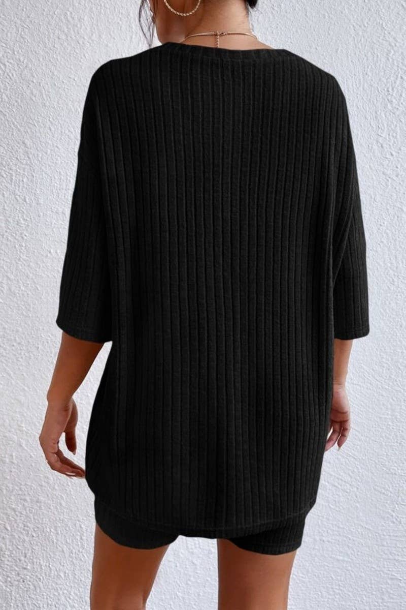 CWSTB1361_SOLID COLOR ROUND NECK LOOSE TOP AND SHORTS SET