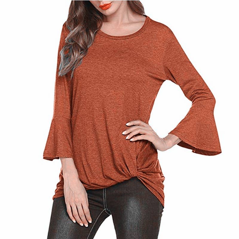 CWTTL1208_3/4 Round Neck  With Twist Detail on Bottom Top