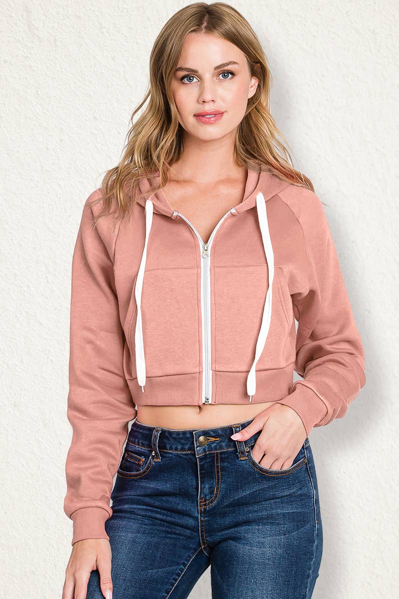 CWOHOL445_Lightweight Zip-up Hoodie Cropped Sweatshirt