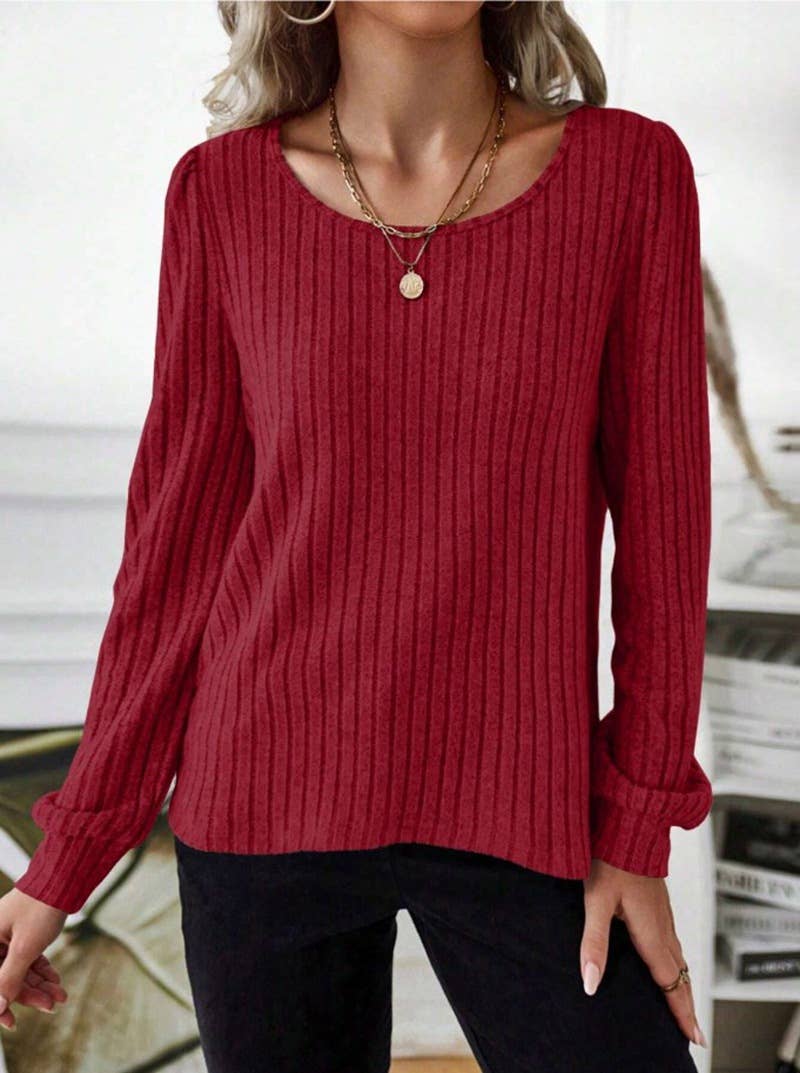 CASUAL SOLID COLOR V-NECK PIT STRIPE SWEATER