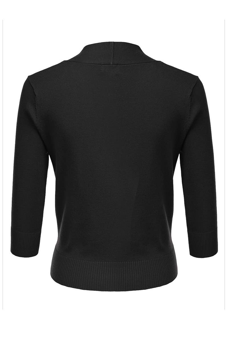 AWOCAS074_Basic 3/4 Sleeve Open Front Cropped Cardigan