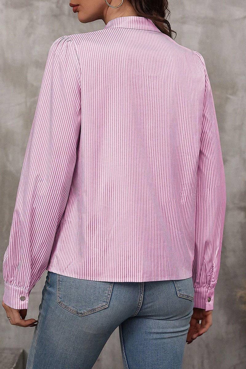 CWTBLL01287_HALF-OPEN COLLAR TIE LONG-SLEEVED STRIPED SHIRT