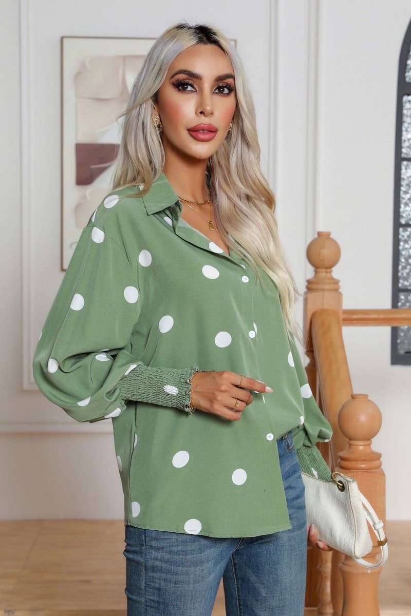 CWTBLL0698_Button Down Casual Long Sleeve Print Top