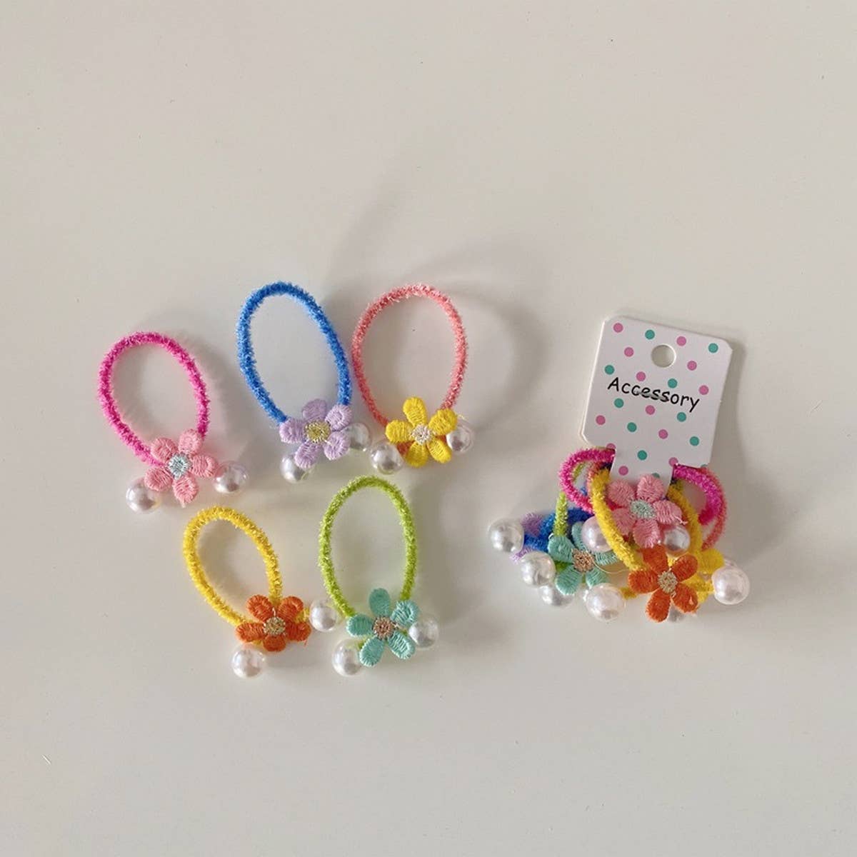 CHILDREN'S CUTE PEARL FLOWER HAIR TIES PACK OF 5_CWAHA1812