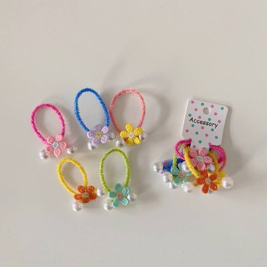 CHILDREN'S CUTE PEARL FLOWER HAIR TIES PACK OF 5_CWAHA1812