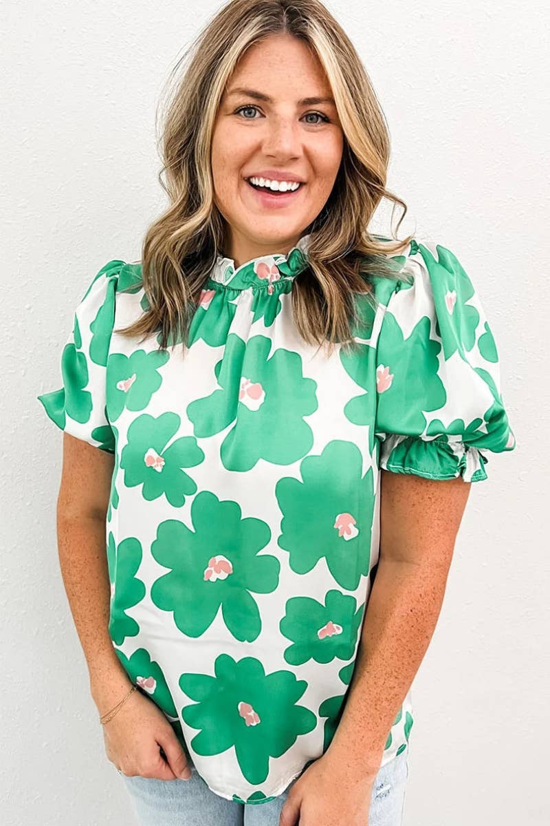 CWTBLS1273_FLORAL PRINT SHORT-SLEEVED CHIFFON TOP