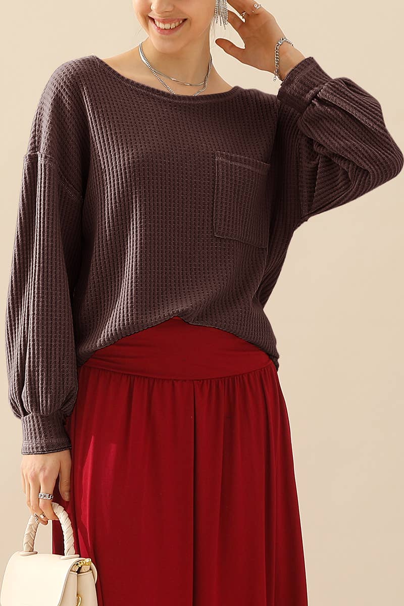 CWTTL1097_SHIRING CUFF R NECK SWEATER KNIT TOP
