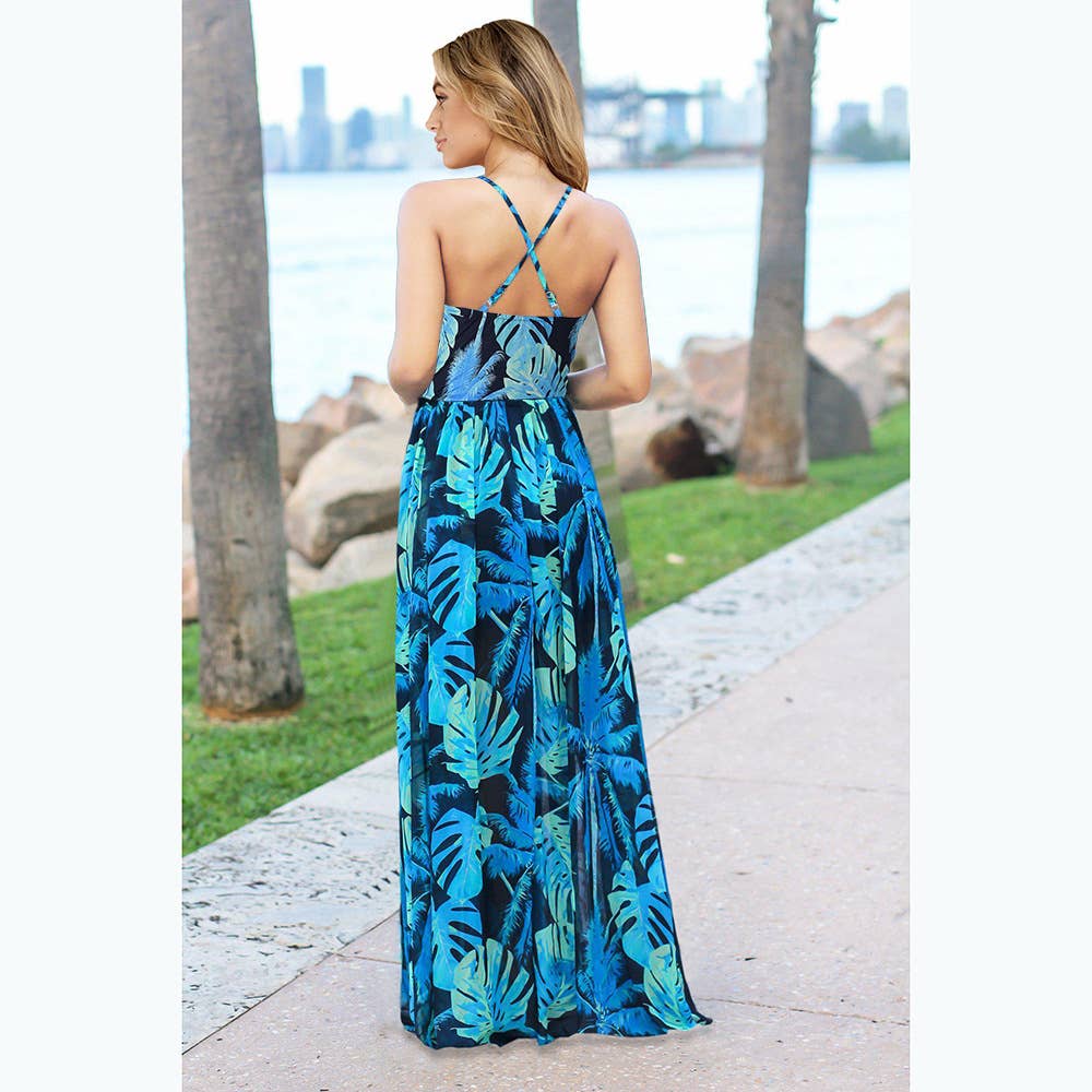 Bohemian Floral Print Spaghetti Strap Long Dress