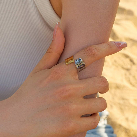 NEW DOUBLE PIECE CURVED PLEATED HIGH-END RING