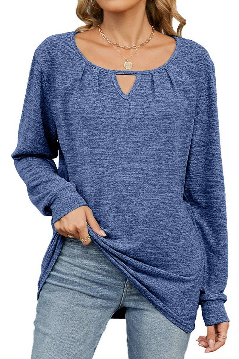 CWTBLL3677_SOLID COLOR WRINKLED BRUSHED HOLLOW LOOSE T-SHIRT