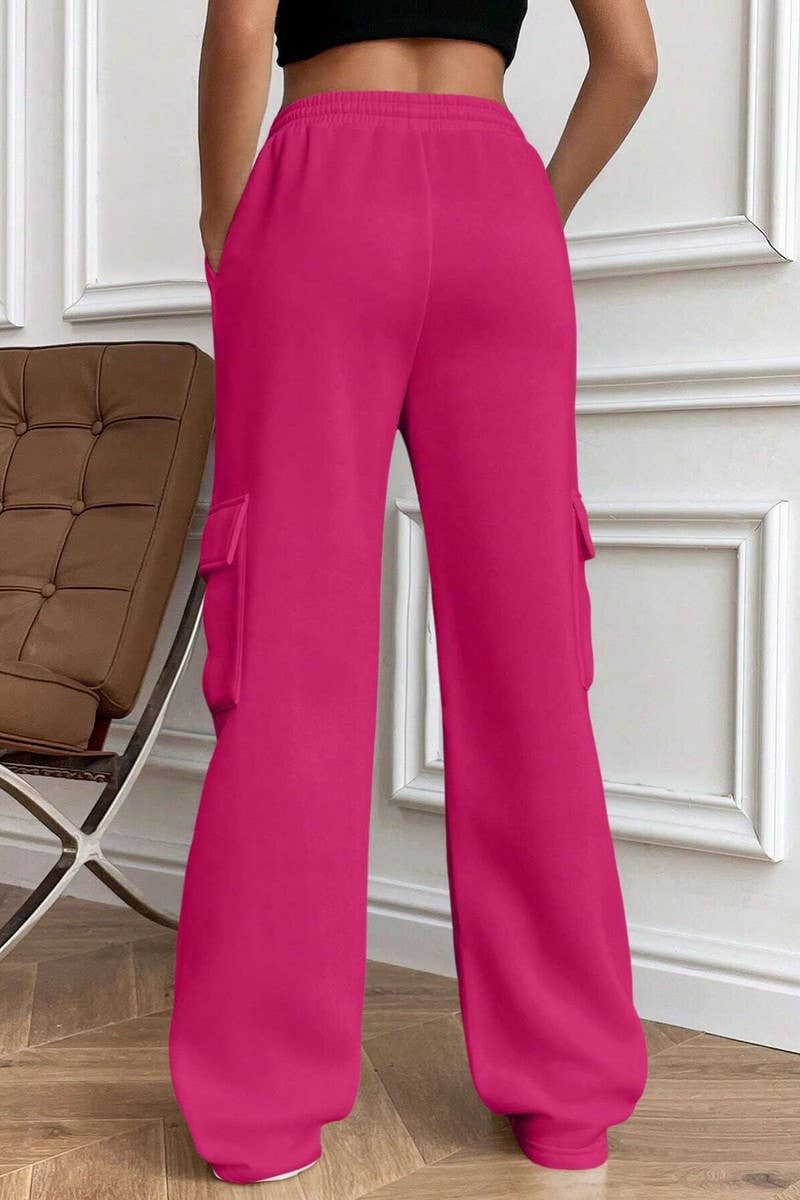 CWBLP0975_POCKET ELASTIC WAIST STRAIGHT WIDE LEG SWEATPANTS