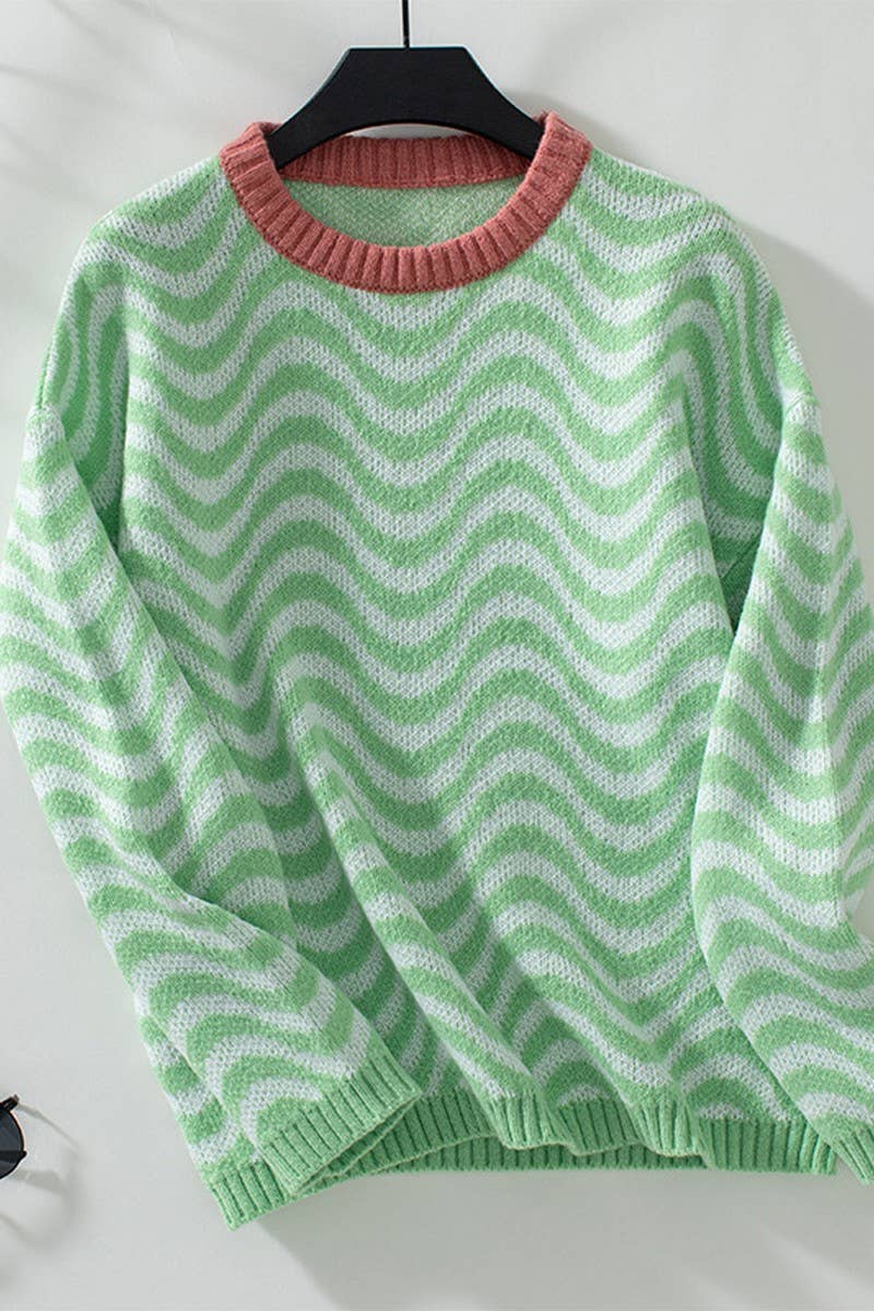 CWOSWL2829_CONTRAST WAVY STRIPED KNITTED SWEATER