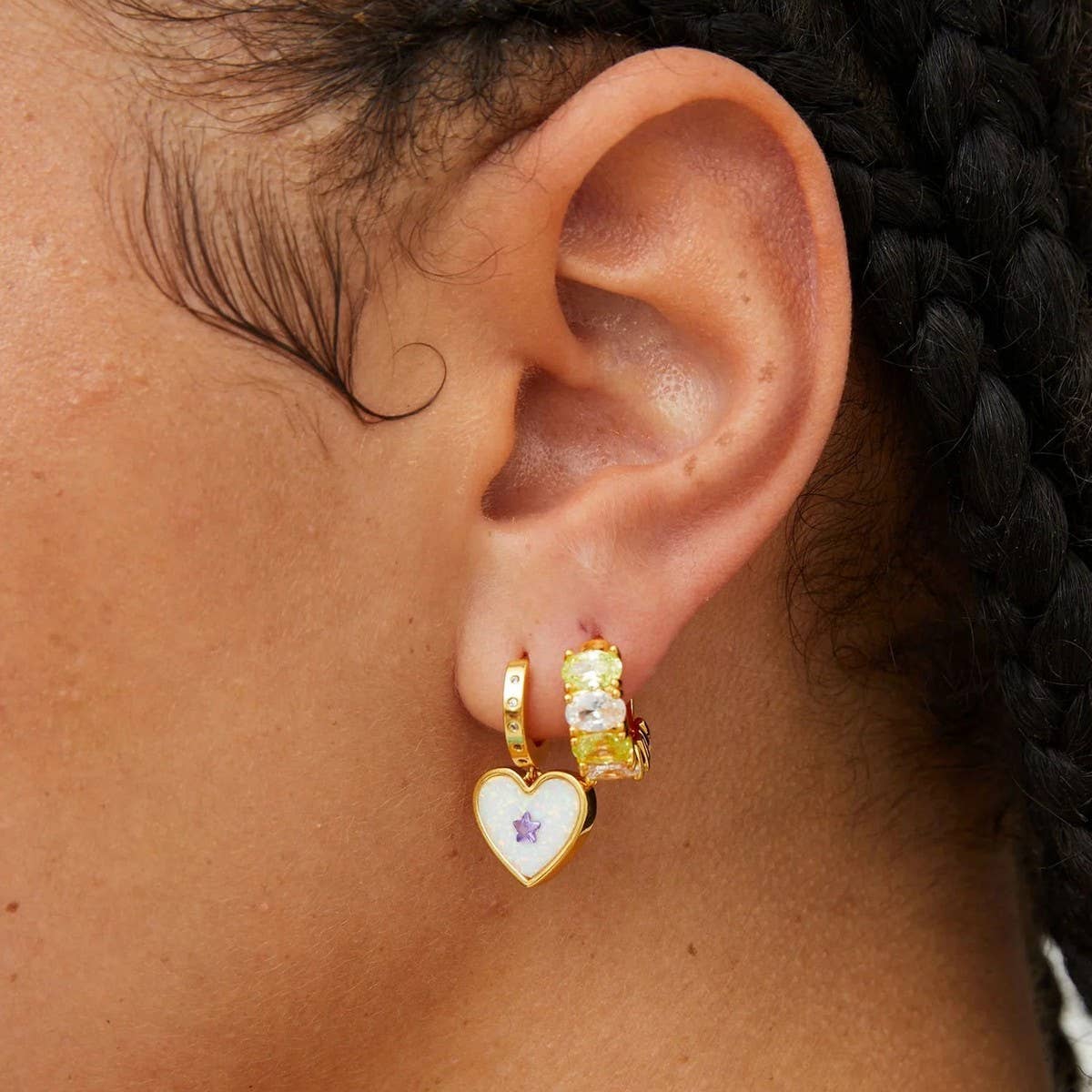 Dopamine Heart Opal Star Crystal Sweet Earrings